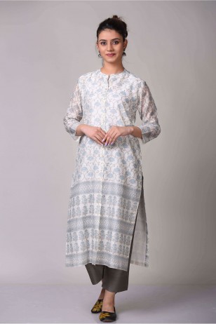 Grey Print Kurta