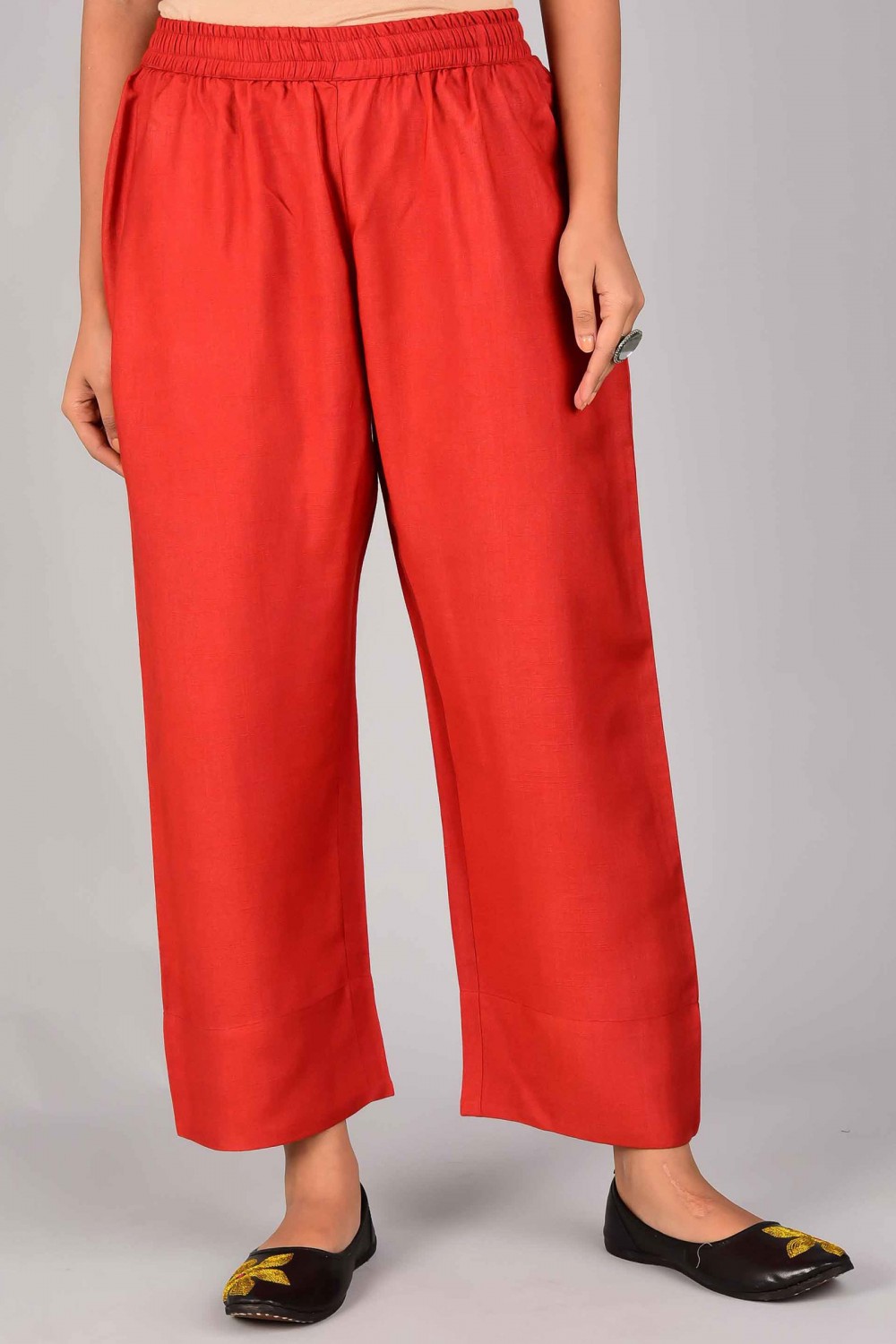 Red Slub Silk Pant