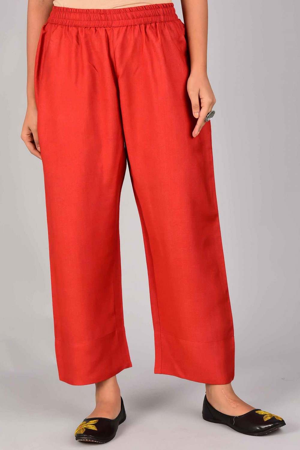 Red Slub Silk Pant